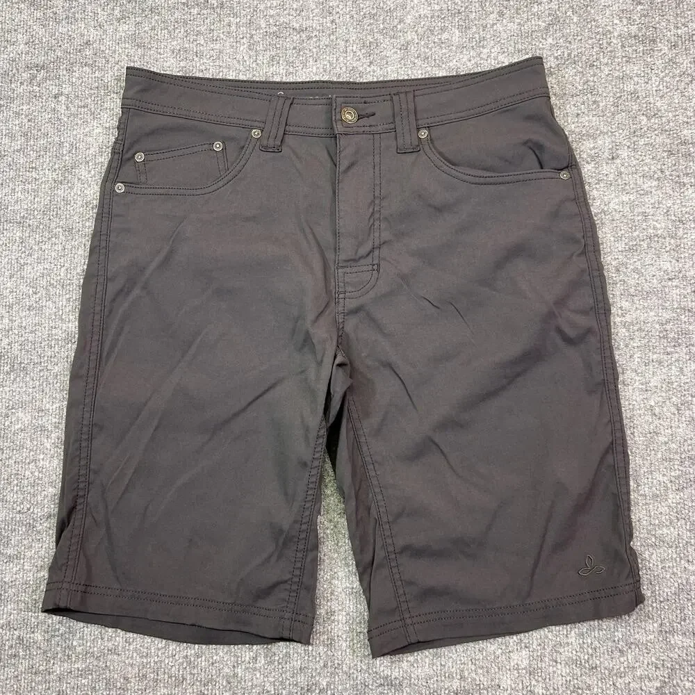 PrAna Shorts Mens 32 Gray Chino Nylon Stretch 11 Inch Inseam Travel Casual